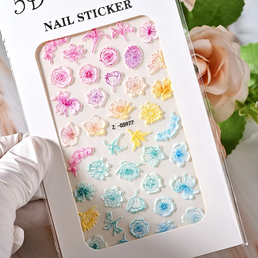 5D Sea Nail Art Stickers Embossed Self-Adhesive Ocean Beach Style Nail Slider Kawaii Starfish/Shell/Coral Reef Decor Nail Decals