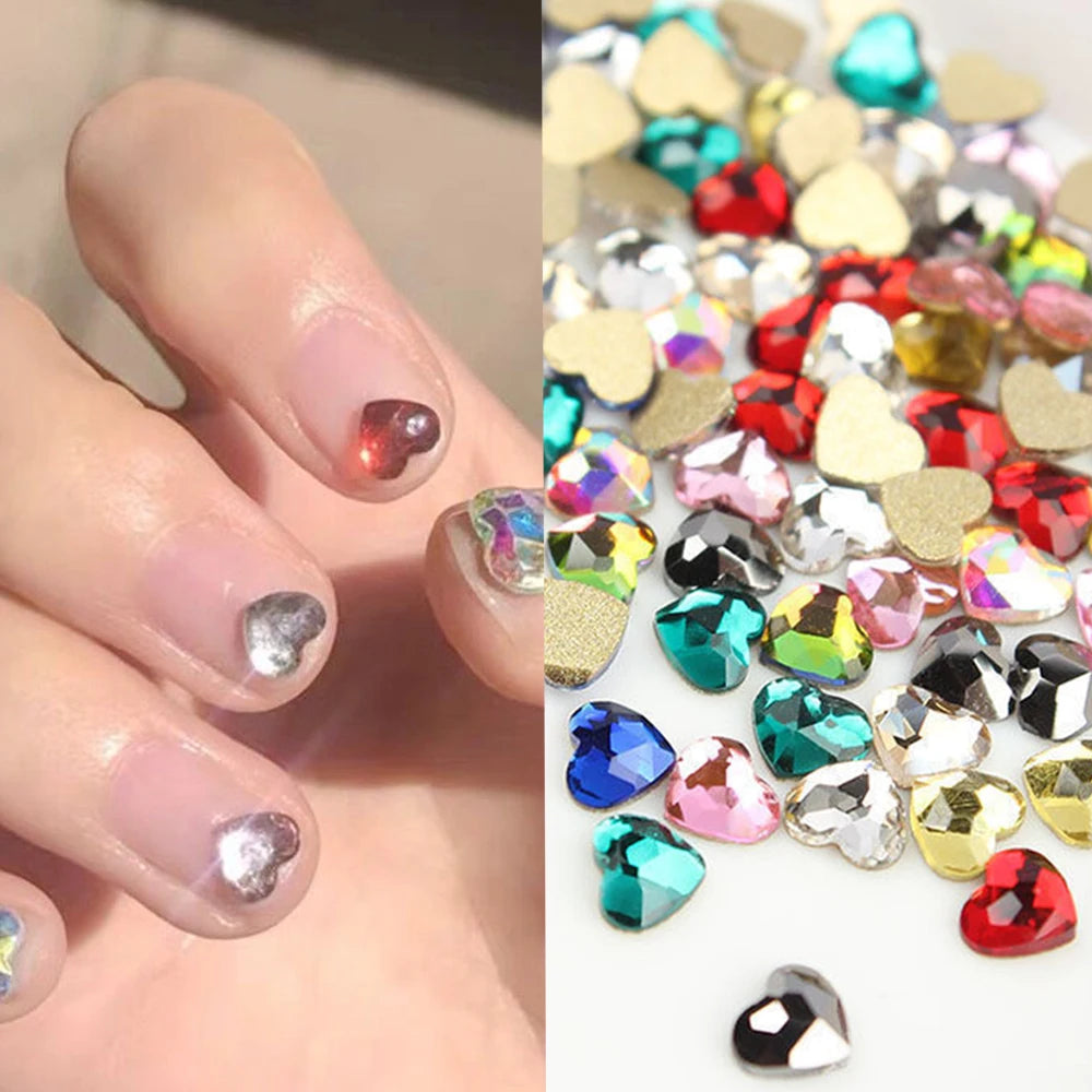 6mm Light Pink Heart Rhinestone 3D Nail Art Charms 50Pcs Flat-Back Crystal Manicure Accessory DIY Love Gems Stone Nail Decor*YK9