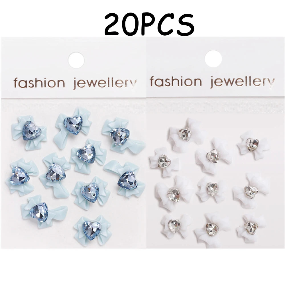30/20/10PC Pink Ribbon Resin Bow Parts Nail Charms Mix-Style Bow Rhinestone Jewelry 8-12mm Y2K Accessory for DIY Manicure Decora