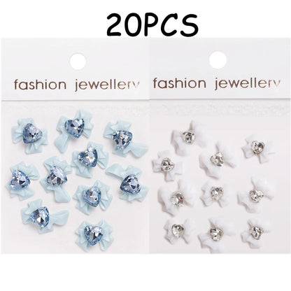 30/20/10PC Pink Ribbon Resin Bow Parts Nail Charms Mix-Style Bow Rhinestone Jewelry 8-12mm Y2K Accessory for DIY Manicure Decora