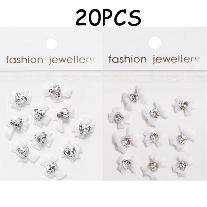 30/20/10PC Pink Ribbon Resin Bow Parts Nail Charms Mix-Style Bow Rhinestone Jewelry 8-12mm Y2K Accessory for DIY Manicure Decora