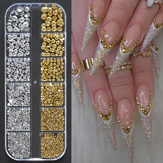 Gold Silver Pearl Caviar Nail Rhinestones