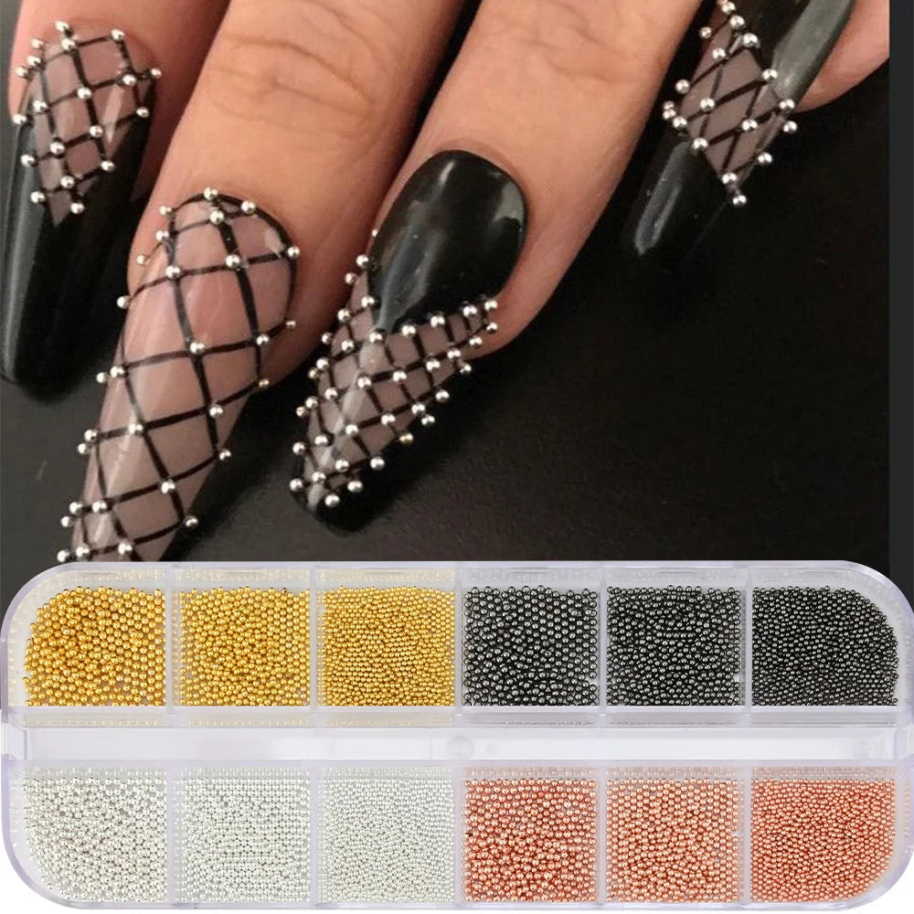 Gold Silver Pearl Caviar Nail Rhinestones