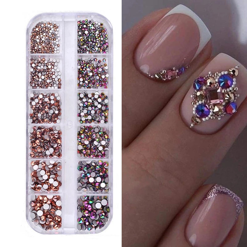 Crystal AB Rhinestone Nail Art Kit 12 Grid