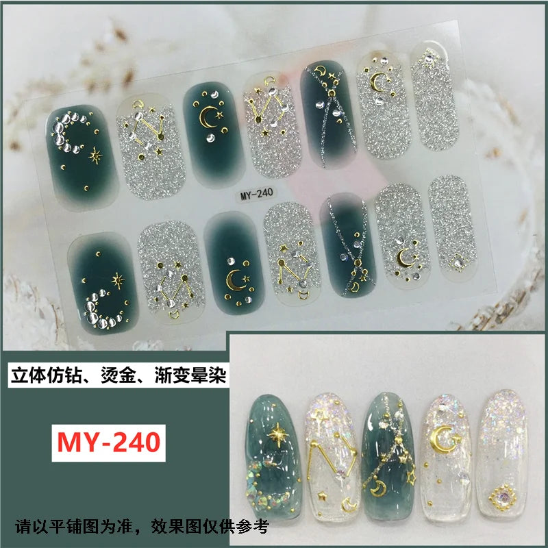 59 Style of Nail Stickers 1Sheet Rhinestones Fashion Nail Wraps Self Adhesive Manicure Decoracion DIY Full Cover Nail Sticker#5-