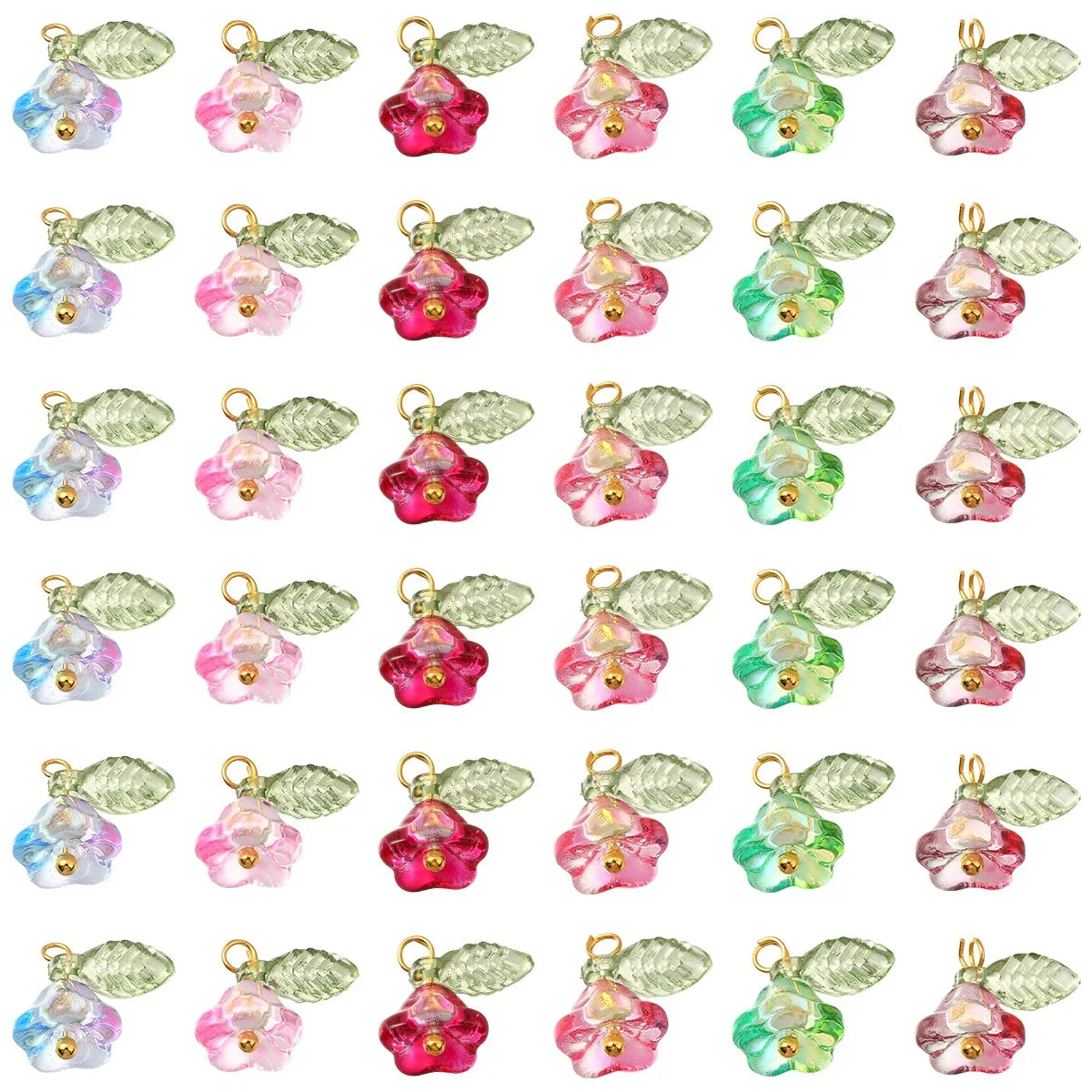 Glass Flower Pendant Charms for Jewelry 30pc