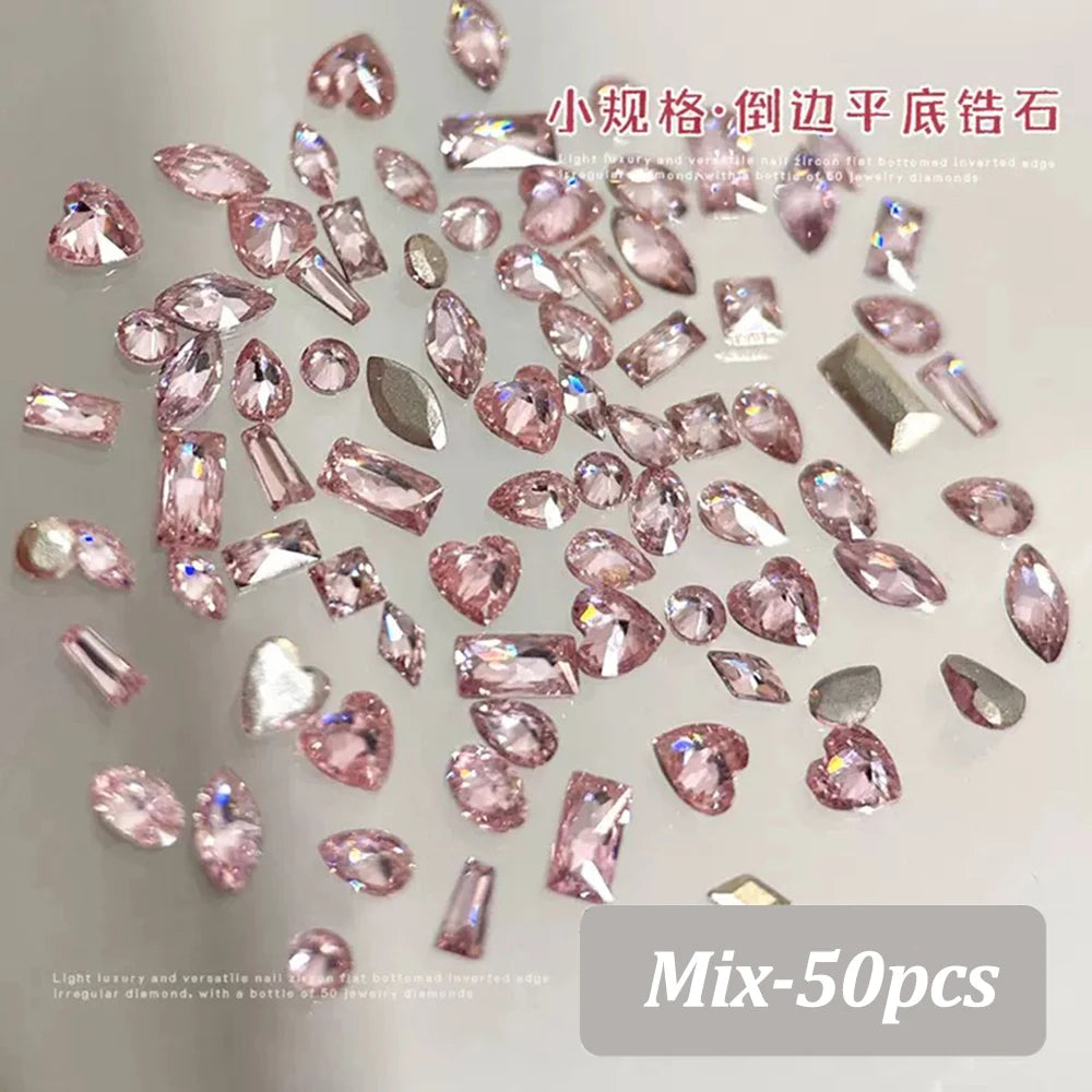 Mixed Shape Zircon Nail Rhinestones 50pc