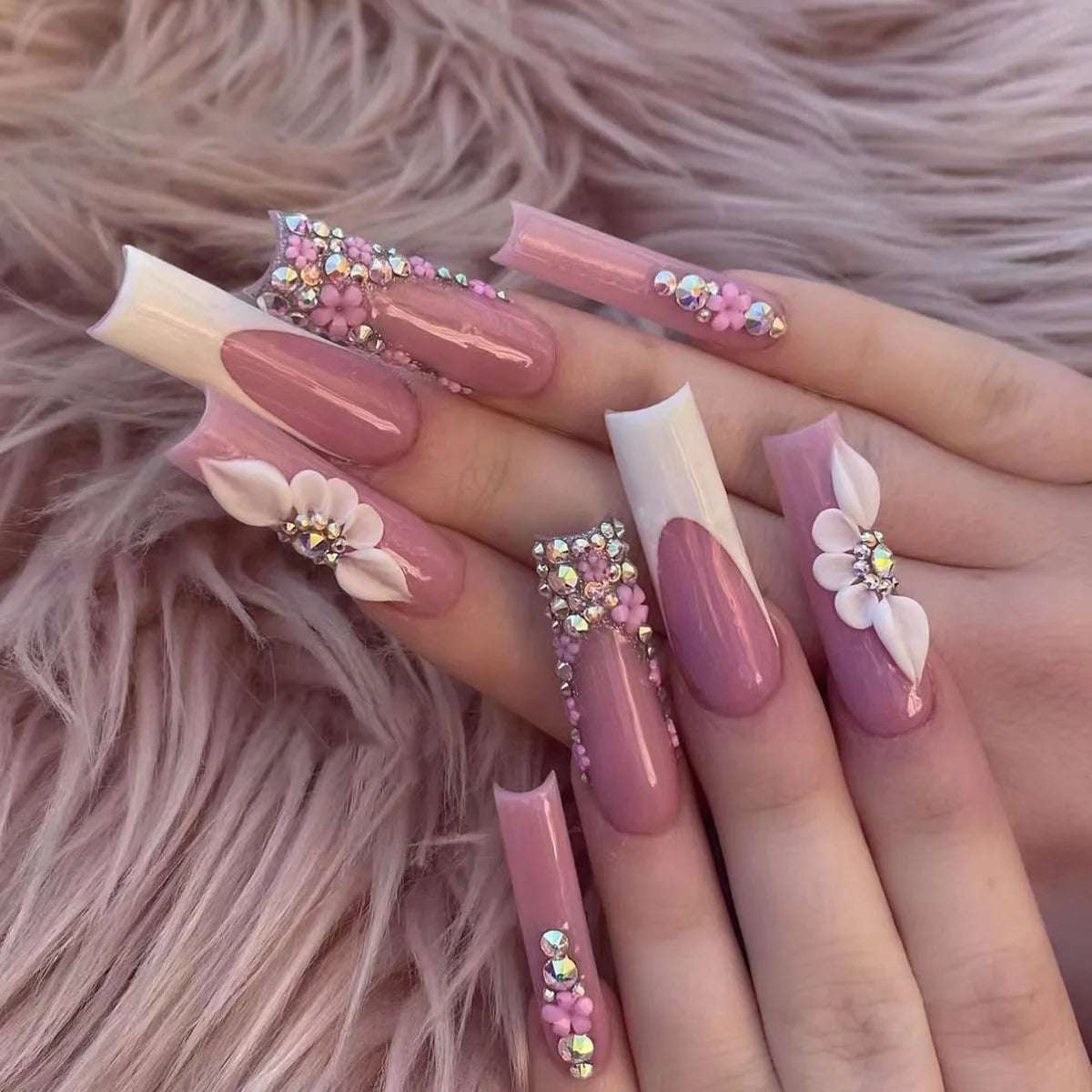 Leopard Cherry Rhinestone Press-On Nails
