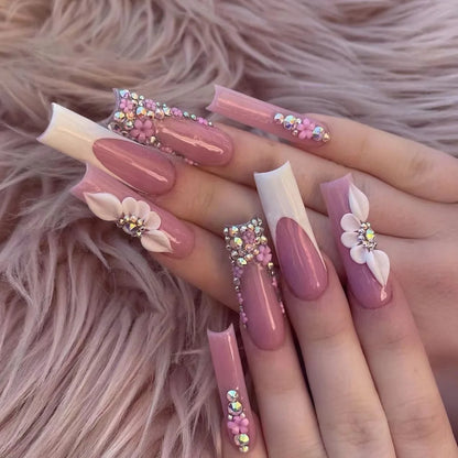 Leopard Cherry Rhinestone Press-On Nails