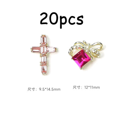 30/20/10PC Pink Ribbon Resin Bow Parts Nail Charms Mix-Style Bow Rhinestone Jewelry 8-12mm Y2K Accessory for DIY Manicure Decora