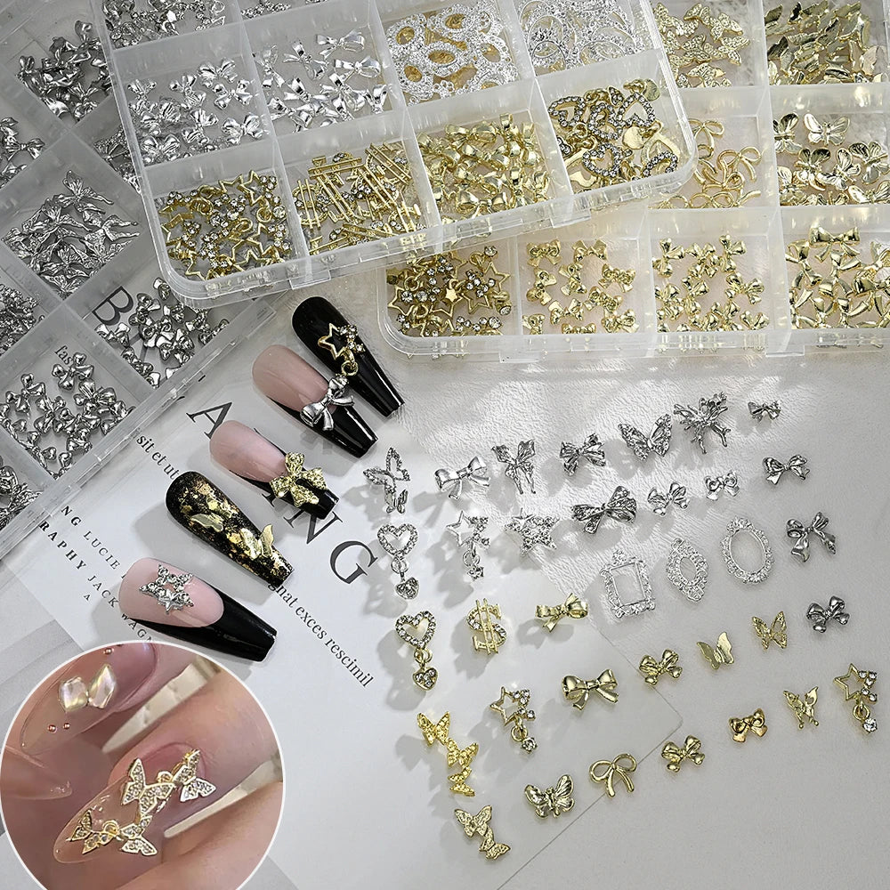 Gold Bow Butterfly Metal Nail Charms 120pc