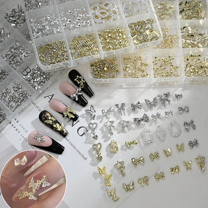 Gold Bow Butterfly Metal Nail Charms 120pc
