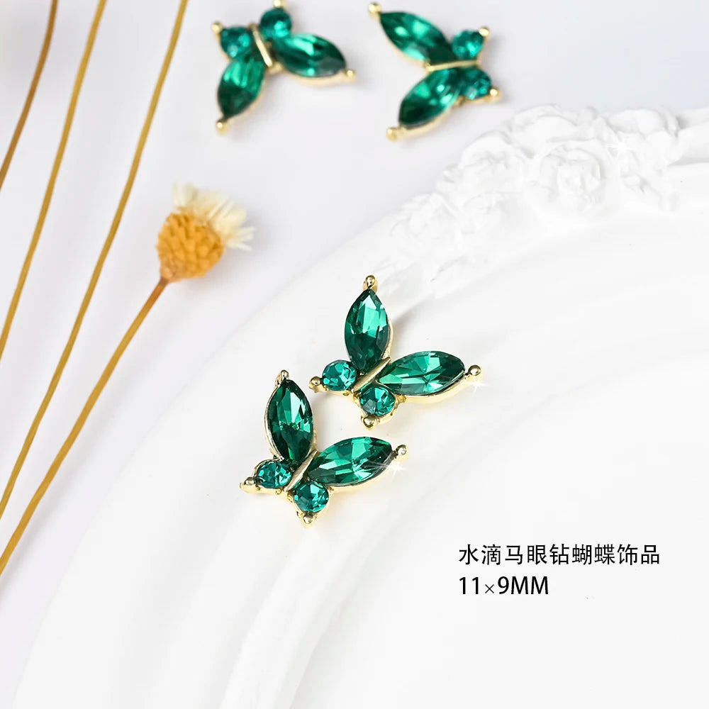 Pink Butterfly Zircon Nail Charms 10pc