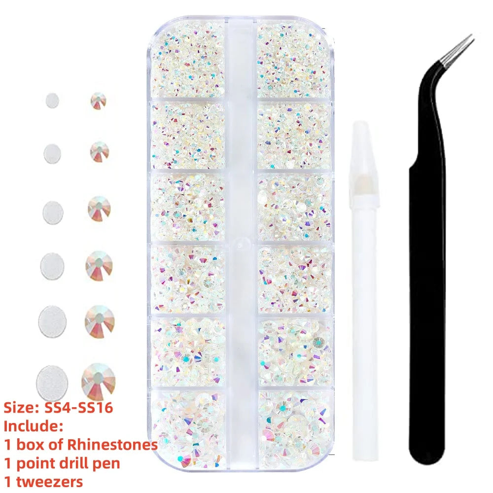 Crystal AB Rhinestone Nail Art Kit 12 Grid