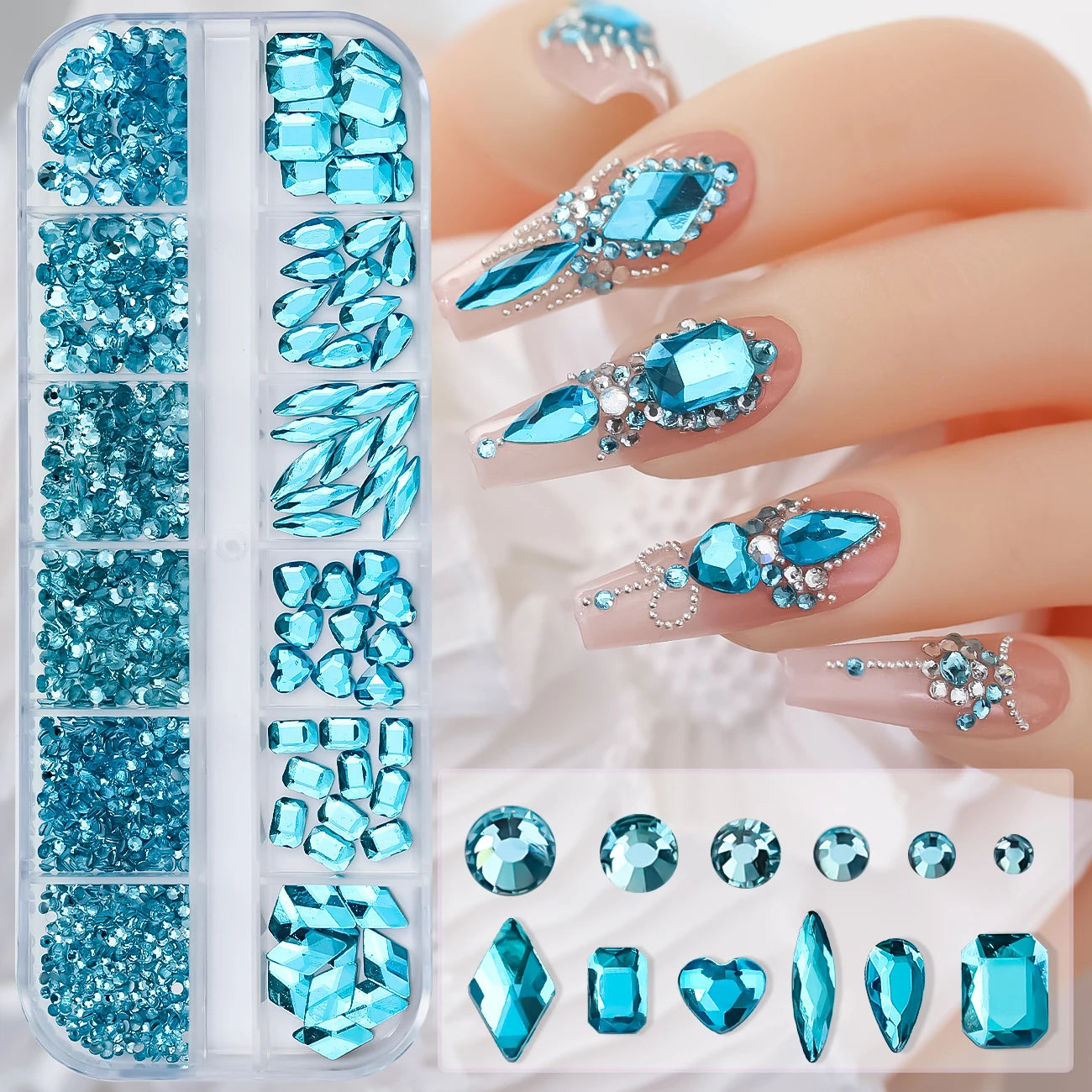 Crystal AB Rhinestone Nail Art Kit 12 Grid
