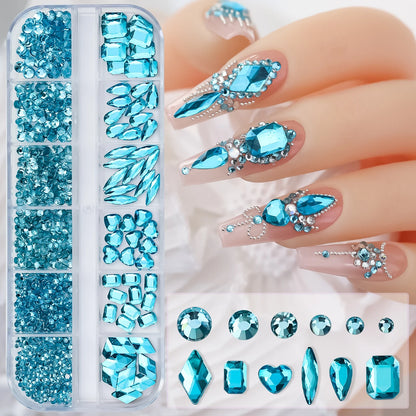 Crystal AB Rhinestone Nail Art Kit 12 Grid