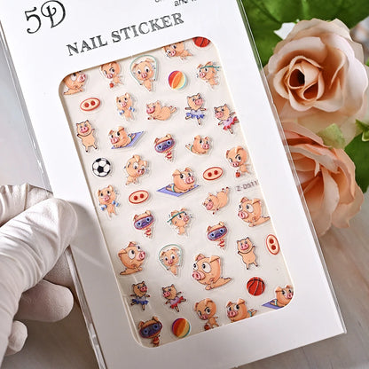 5D Sea Nail Art Stickers Embossed Self-Adhesive Ocean Beach Style Nail Slider Kawaii Starfish/Shell/Coral Reef Decor Nail Decals