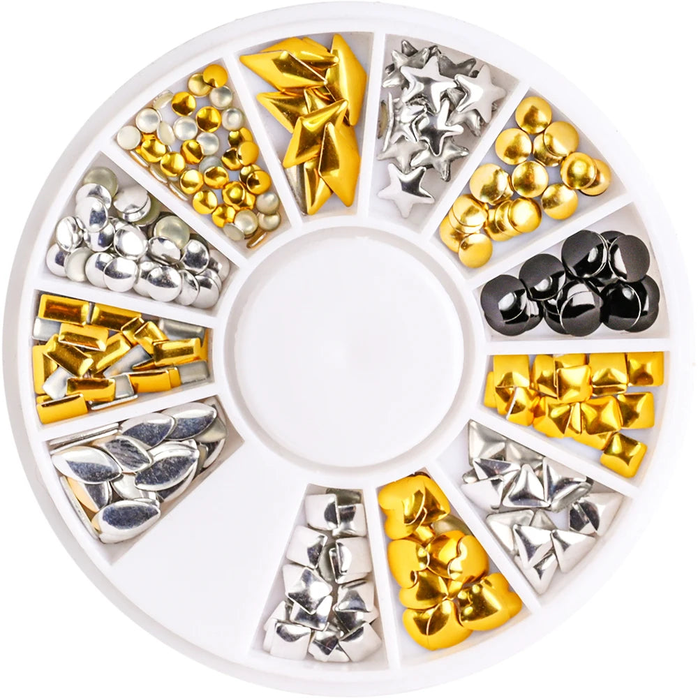 1Box Mixed Acrylic Gems Nail Rhinestones 3D Metal Alloy Nail Charms Flat Jewelry Decoration DIY Manicure Accessory DIY Stones*5H