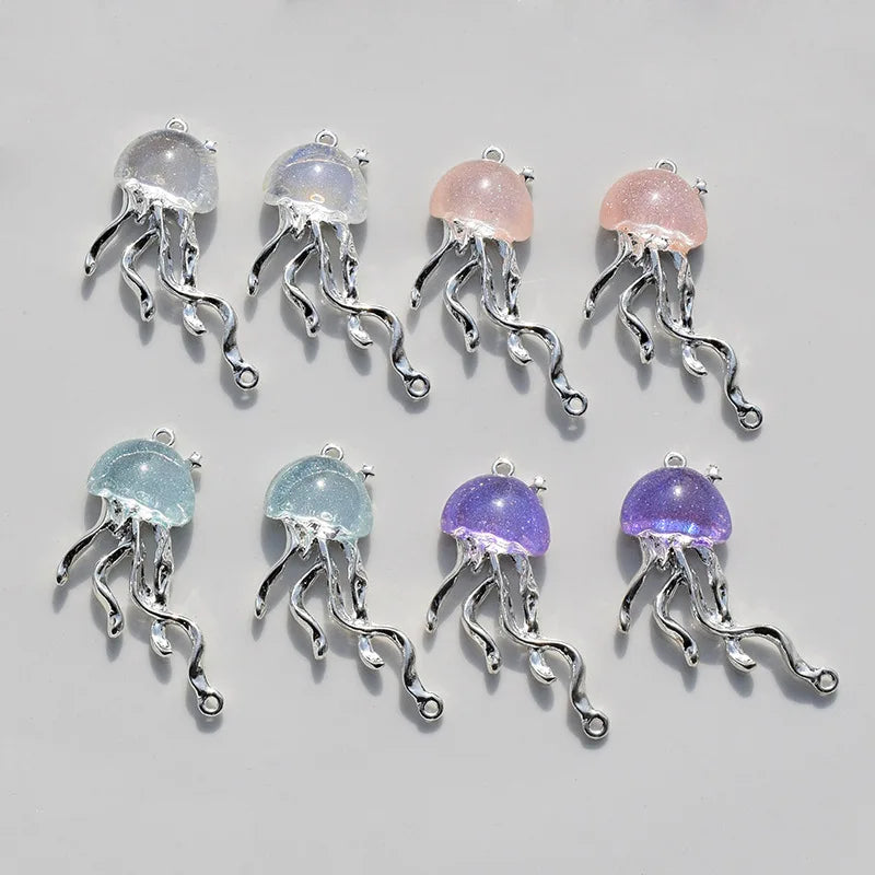 8pcs Cute Ocean Animals Enamel Mini Jellyfish Dangle Charm Beads for Making DIY Pendants Jewelry Accessories 40*22mm