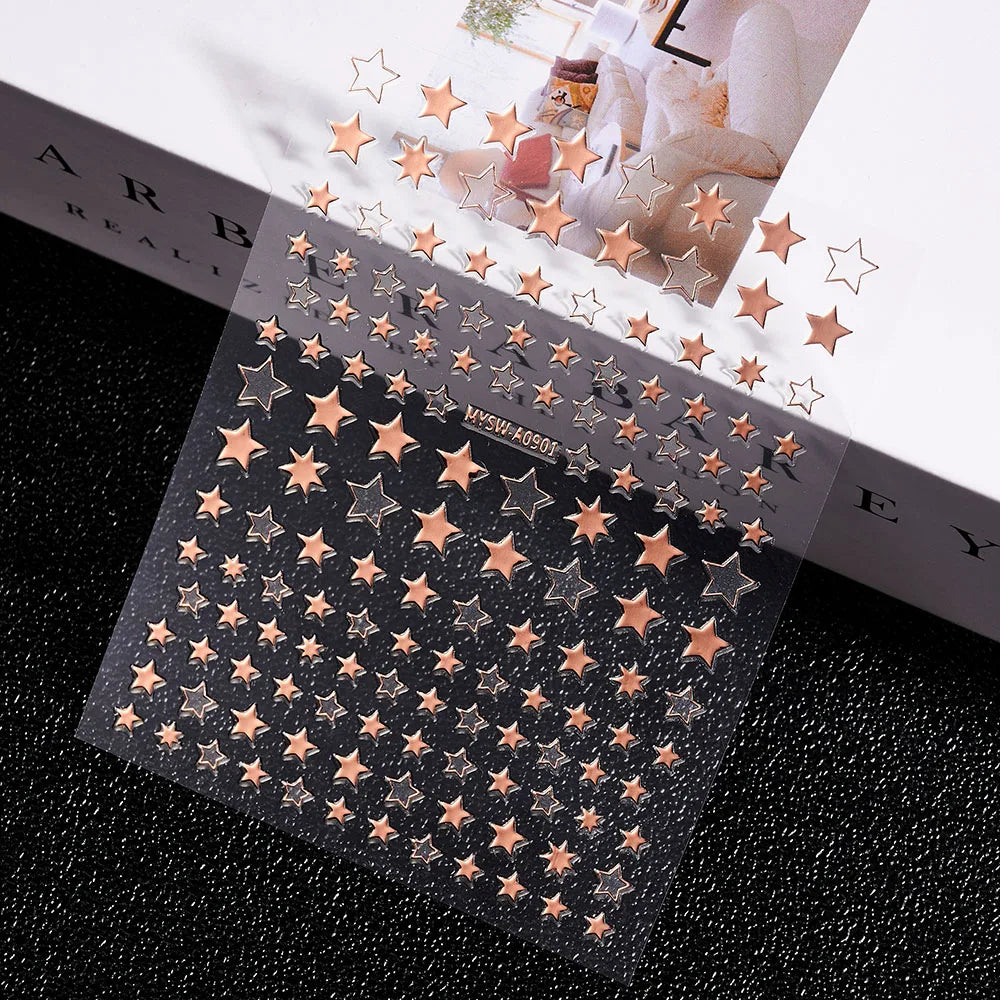 3D Laser Silver/Rose Gold Hollow Cross Star Nail Art Stickers Design Self-Adhesive Hollow Cross Star Nail/Body Art Decor Sticker
