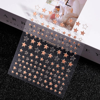 3D Laser Silver/Rose Gold Hollow Cross Star Nail Art Stickers Design Self-Adhesive Hollow Cross Star Nail/Body Art Decor Sticker