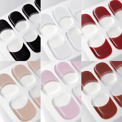 16pcs French White/Black Glitter Semi-cured Gel Nail Stickers Long-acting Waterproof LED Lamp UV Gel Slider DIY Manicure Decor
