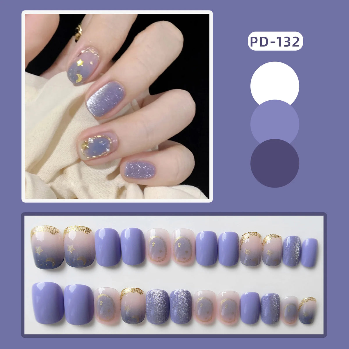 Ocean Star Moon Blue Press-On Nails