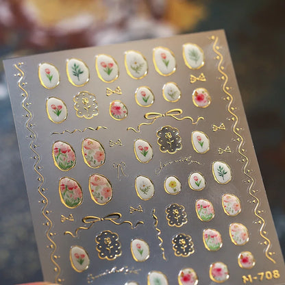 Colorful Floral Nail Art Sticker Summer Garden Motifs Juicy Flower Petals Dimensional Botanical Patterns Adhesive Manicure Decal