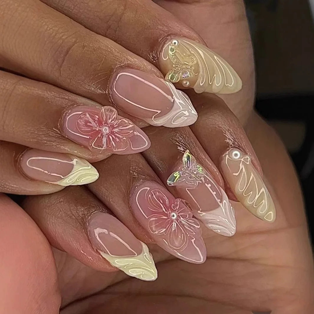 Pink Butterfly Ballet Press-On Nails
