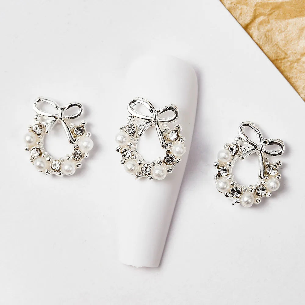 10pcs French Court  Luxury Alloy Nail Art Charm 3D Zircon Crystal  Pearl Nail Decoration Fashion Baroque Nail Parts 10*11mm