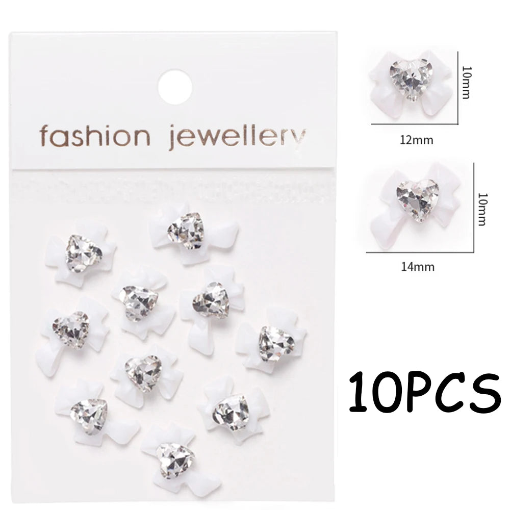 30/20/10PC Pink Ribbon Resin Bow Parts Nail Charms Mix-Style Bow Rhinestone Jewelry 8-12mm Y2K Accessory for DIY Manicure Decora