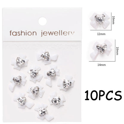 30/20/10PC Pink Ribbon Resin Bow Parts Nail Charms Mix-Style Bow Rhinestone Jewelry 8-12mm Y2K Accessory for DIY Manicure Decora