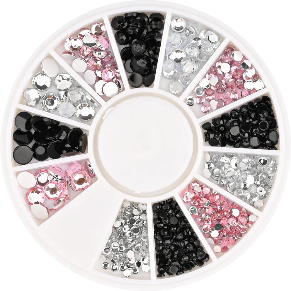 1Box Mixed Acrylic Gems Nail Rhinestones 3D Metal Alloy Nail Charms Flat Jewelry Decoration DIY Manicure Accessory DIY Stones*5H