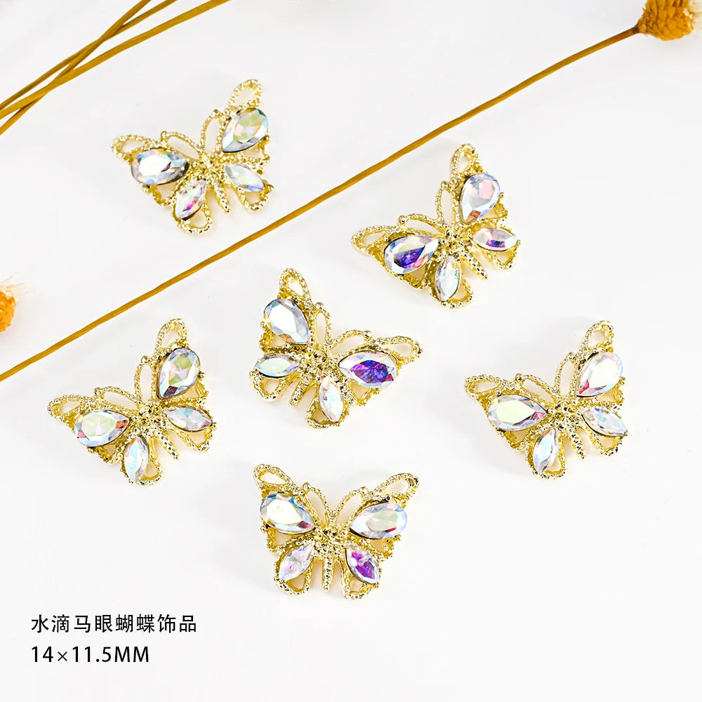 Pink Butterfly Zircon Nail Charms 10pc