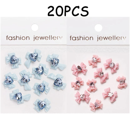 30/20/10PC Pink Ribbon Resin Bow Parts Nail Charms Mix-Style Bow Rhinestone Jewelry 8-12mm Y2K Accessory for DIY Manicure Decora