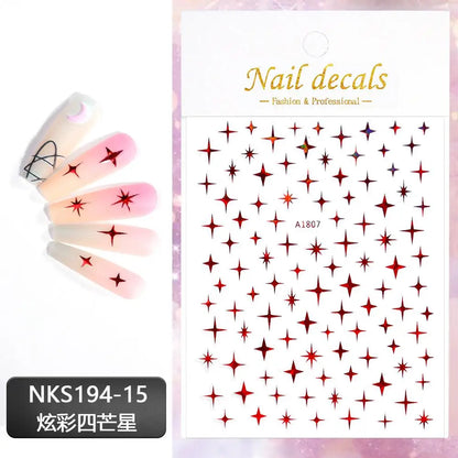 3D Laser Silver/Rose Gold Hollow Cross Star Nail Art Stickers Design Self-Adhesive Hollow Cross Star Nail/Body Art Decor Sticker