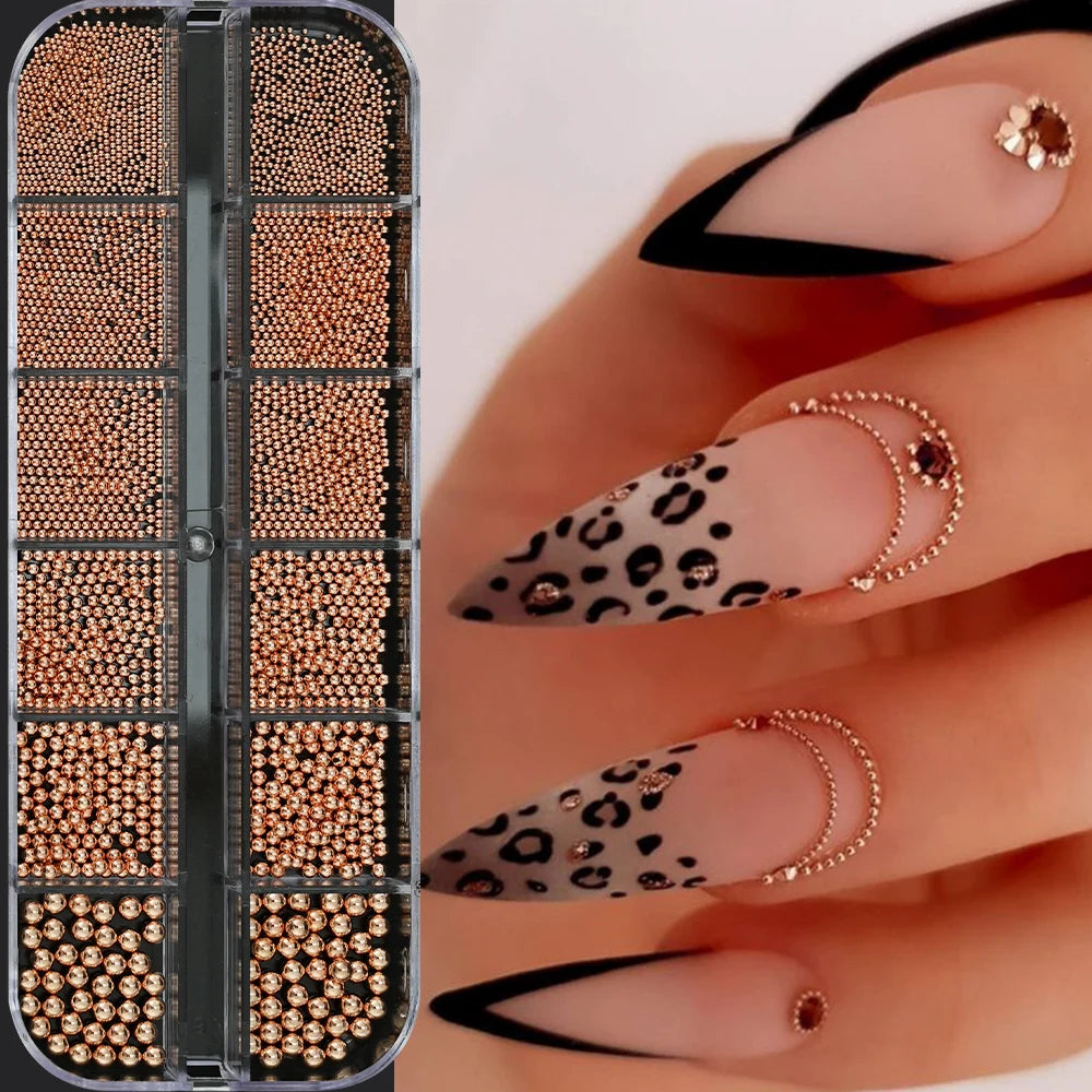 Gold Silver Pearl Caviar Nail Rhinestones