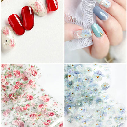 10Roll/Box Rose Flowers Designs Transfer Foil Sky Decals Transfer Foil Nails Sliders Holographic Flower Stickers Manicure Decor*