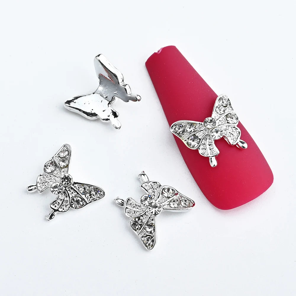 Pink Butterfly Zircon Nail Charms 10pc