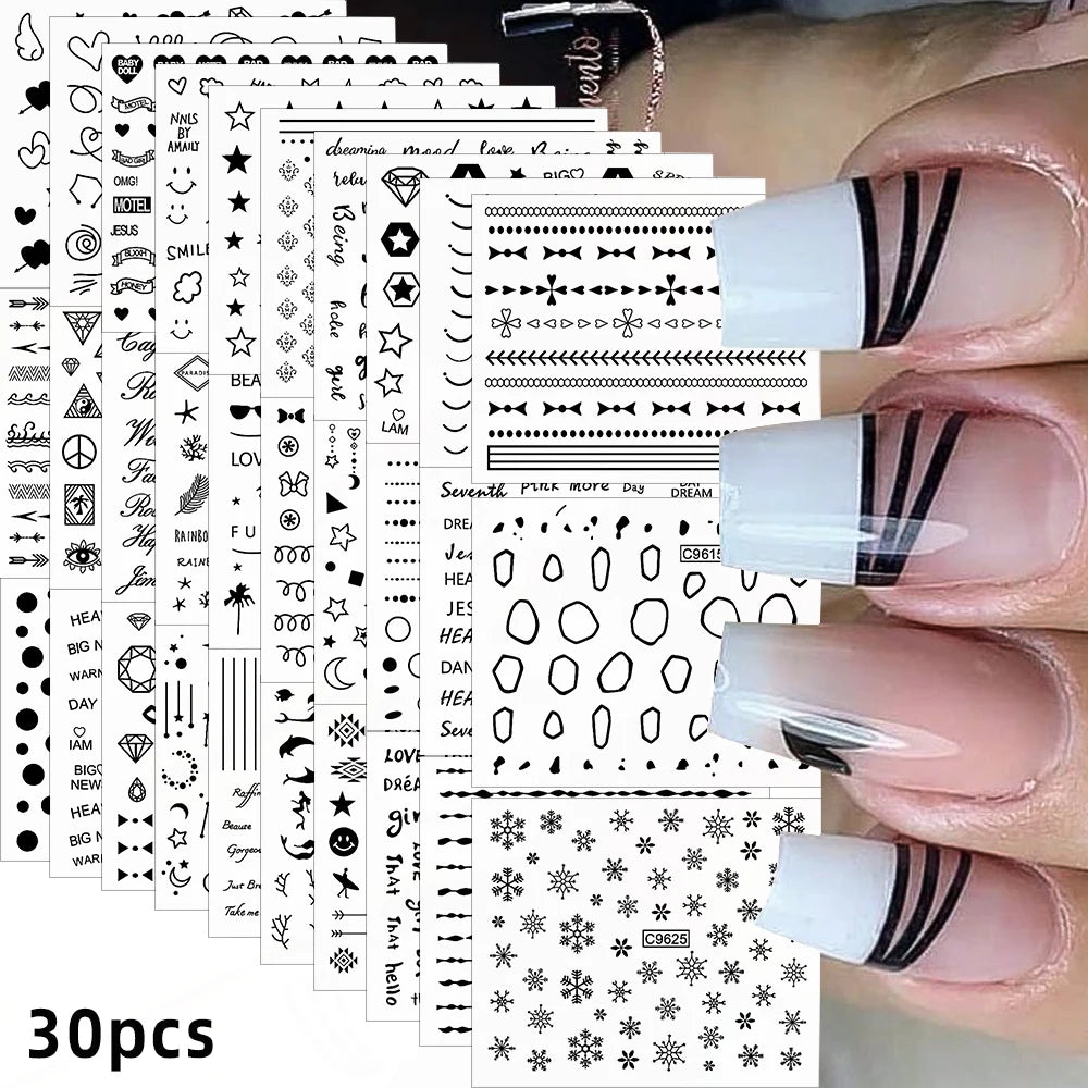 30pcs Black Line Nail Stickers 3D Irregular Line Geometric Pattern Nail Sticker Mysterious Sexy DIY Gothic Style Nail Stickers