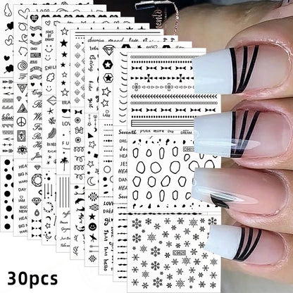 30pcs Black Line Nail Stickers 3D Irregular Line Geometric Pattern Nail Sticker Mysterious Sexy DIY Gothic Style Nail Stickers