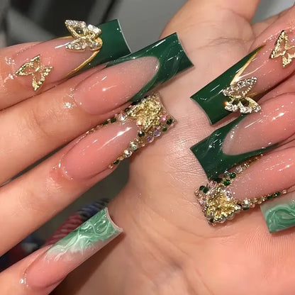 Leopard Cherry Rhinestone Press-On Nails