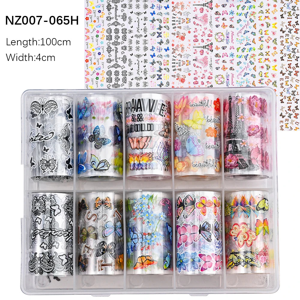 10Roll/Box Rose Flowers Designs Transfer Foil Sky Decals Transfer Foil Nails Sliders Holographic Flower Stickers Manicure Decor*