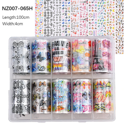 10Roll/Box Rose Flowers Designs Transfer Foil Sky Decals Transfer Foil Nails Sliders Holographic Flower Stickers Manicure Decor*