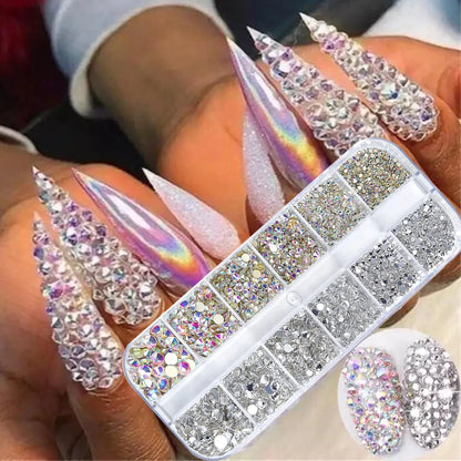 Crystal AB Rhinestone Nail Art Kit 12 Grid
