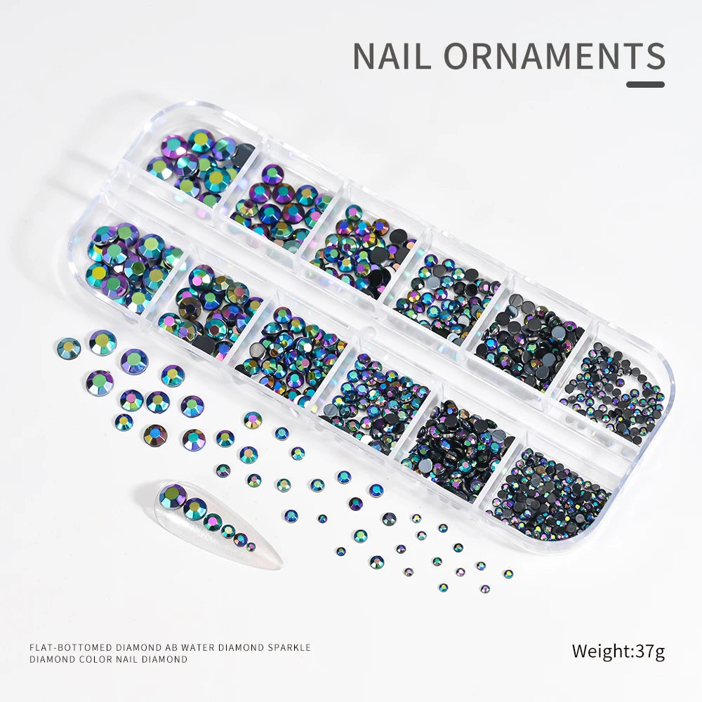Crystal AB Rhinestone Nail Art Kit 12 Grid