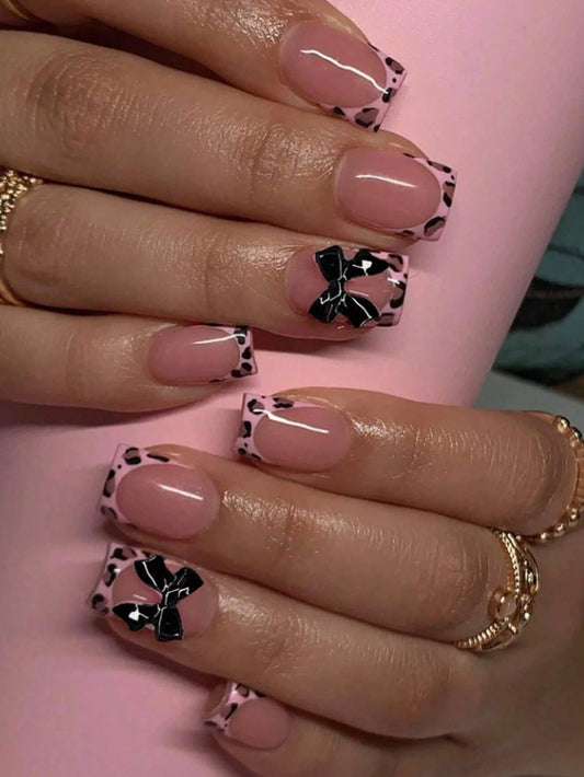 Black Bowknot Short Press-On Nails