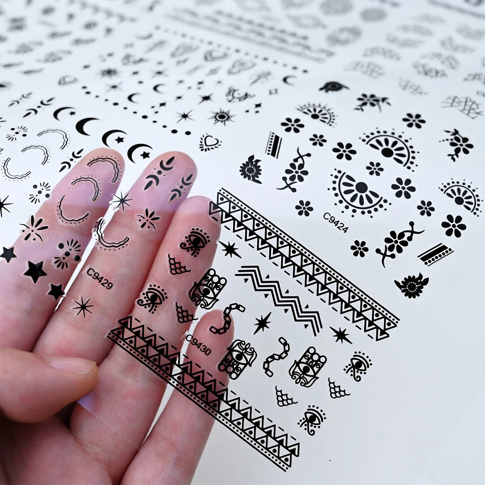30pcs/Set Black Lace Nail Stickers Sexy Kitten Penguin Cute Animals Nail Art Stickers 6.3*5.3 Cm DIY Wedding Nail Decoration