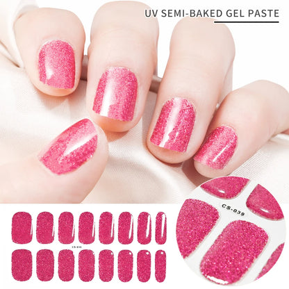 16pcs French White/Black Glitter Semi-cured Gel Nail Stickers Long-acting Waterproof LED Lamp UV Gel Slider DIY Manicure Decor