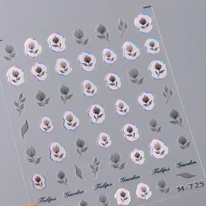 Colorful Floral Nail Art Sticker Summer Garden Motifs Juicy Flower Petals Dimensional Botanical Patterns Adhesive Manicure Decal